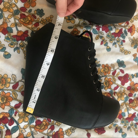 Faux Leather Wedge Booties Lace Up Hidden Heel - Picture 7 of 8